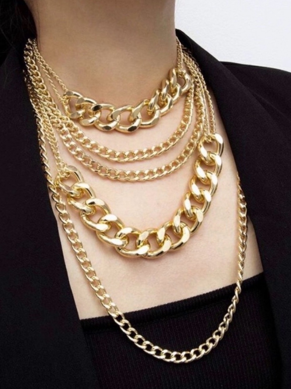 Necklace 5 Layering Chains Trend Chunky Layered Necklace AP11